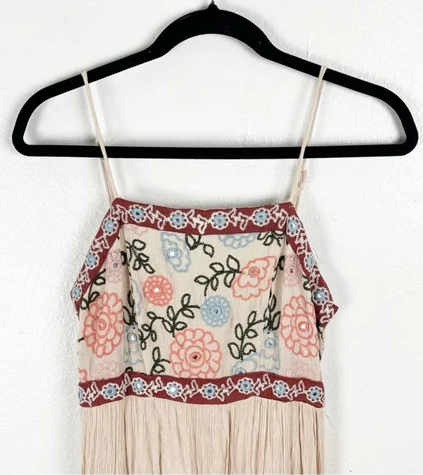 ALTAR’D STATE Cream Spaghetti Straps Embroidered Front Smocked Back Tiered Dress - Image 7