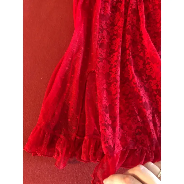 Red lace babydoll lingerie nightie bra top Size M - Image 4