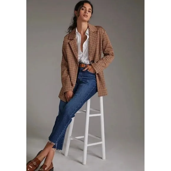 Anthropologie AVEC LES FILLES Longline Plaid Blazer Jacket Preppy Academia Small - Image 14