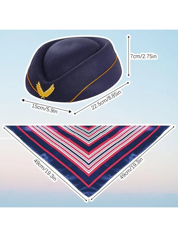 Flight Attendant Costume Accessories Stewardess Hat Sunglasses Scarf Gloves OS - Image 2
