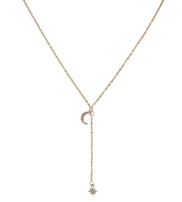 Sun Moon Gold Choker Y-Drop Necklace Celestial New - Image 3