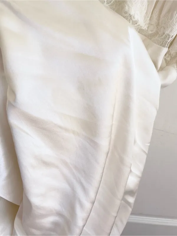 BHLDN Bridal Satin Lace-Trimmed Short-Sleeve V-Neck Slip Dress Size XS - Image 9