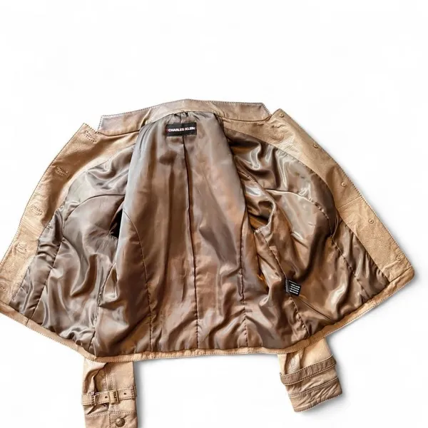 Charles Klein Genuine Leather Jacket Taupe Brown Utility Moto Women’s 20” Chest - Image 3