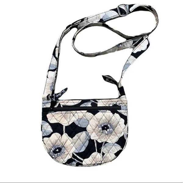 Vera Bradley Retired Camillia Saddle Crossbody Bag Purse Black Grey Floral - Image 3