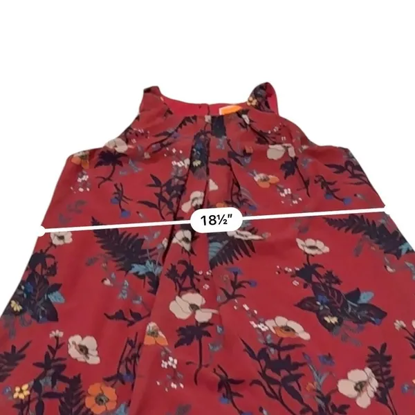 ModCloth Dress Womens S Red Floral Chiffon Sleeveless Pleated Boho Mini Dress - Image 9