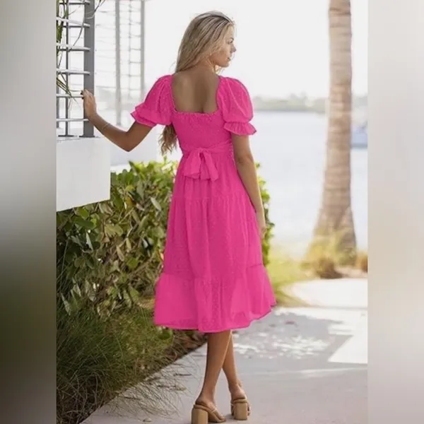 Merokeety Chic Fuchsia Midi Dress for Women - Image 2