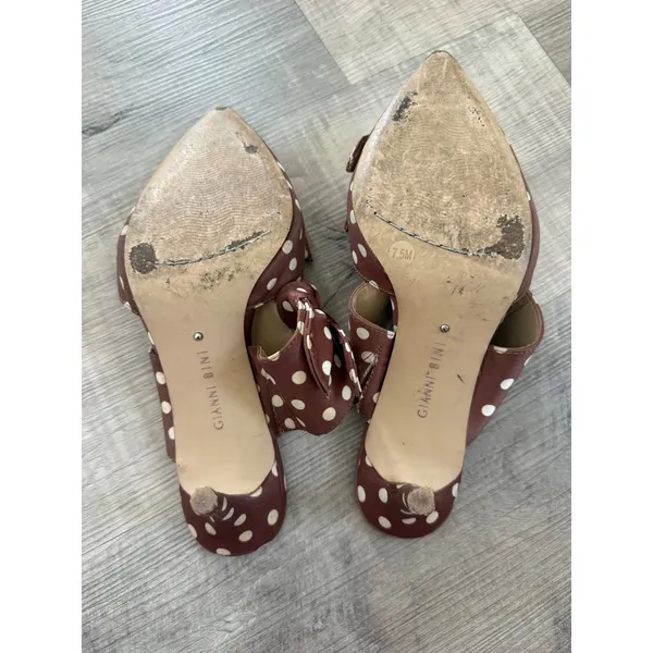 Gianni Bini Brown Polka Dot Bow Kitten Heel Mules | Size 7.5 - Image 3