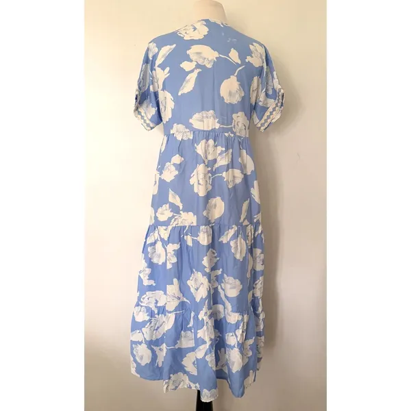 She+Sky Grace Blue Floral Tiered Crochet Trim Boho Prairie Sundress Midi Sz M - Image 2