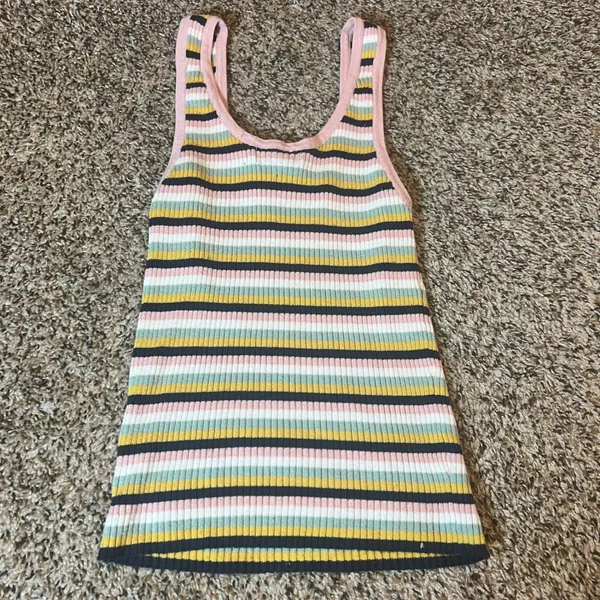 Forever 21 Striped Ribbed Tank Top Pink Yellow‎ Green Blue White Black Size M - Image 5
