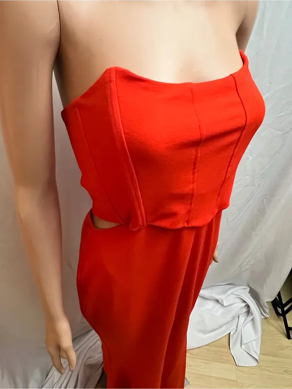ASOS Red Strapless Corset Cutout Maxi Dress Size US 8 - Image 3