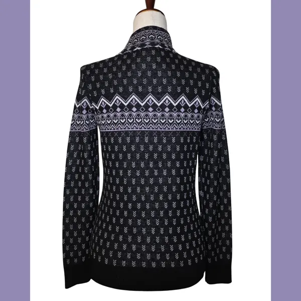Neve Black & Purple Faire Isle Merino Blend Full Zip Mockneck Sweater - Image 2