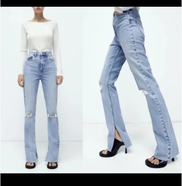 ZARA High-Rise slit flare jeans - Image 7