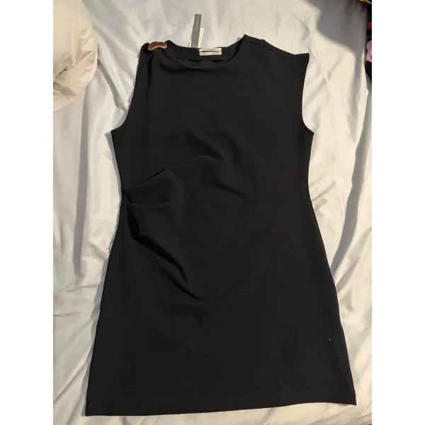 Anthropologie Asymmetrical Mini Dress Black Hardware Detail‎ Large LBD Modernist - Image 6