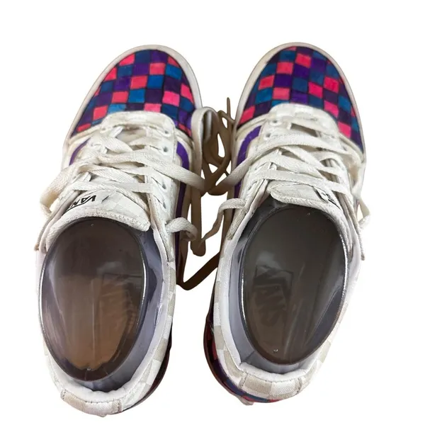 Vans Off the Wall Size 7 Checkered Design Canvas Shoes With Pink Blue Purple - Image 4