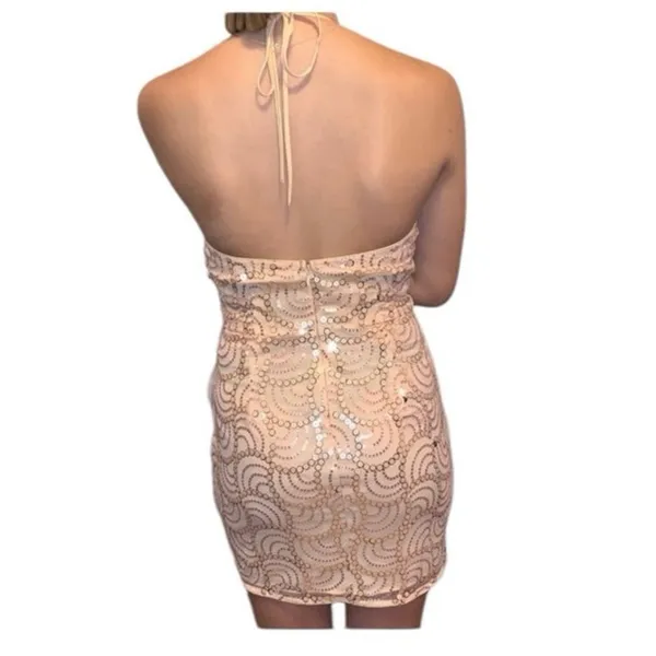 NWT About Us Peach Sequin Lined‎ Mini Dress - Image 4