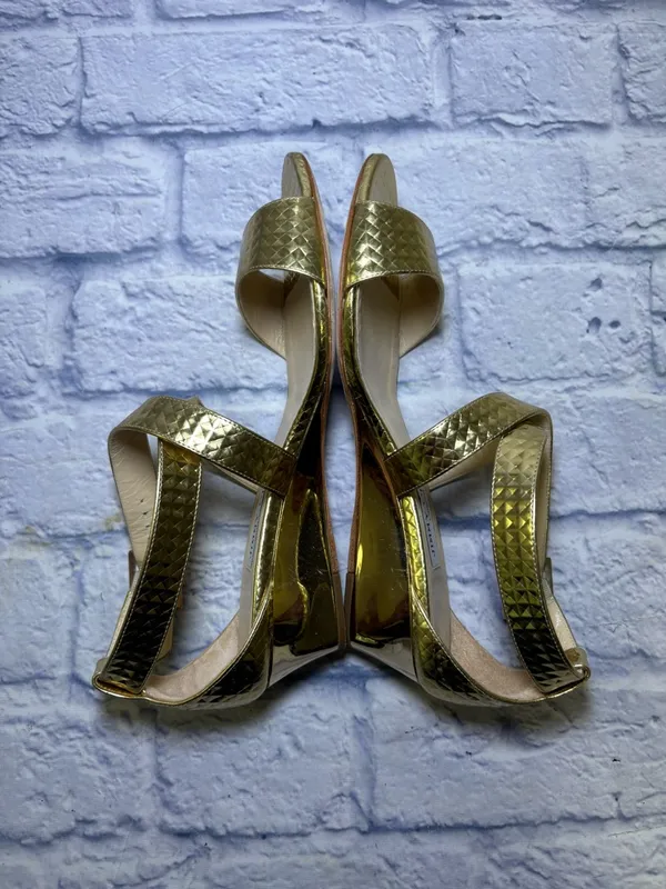 Jimmy Choo Gold Size 37 Slingback Sandals Quiet Luxury Snakeskin Leather Finish - Image 9