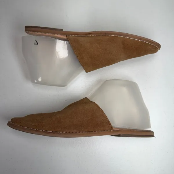 Free People 37 US 7 Coronada Mules Suede Tan Slip On Flat Minimalist Boho Chic - Image 4