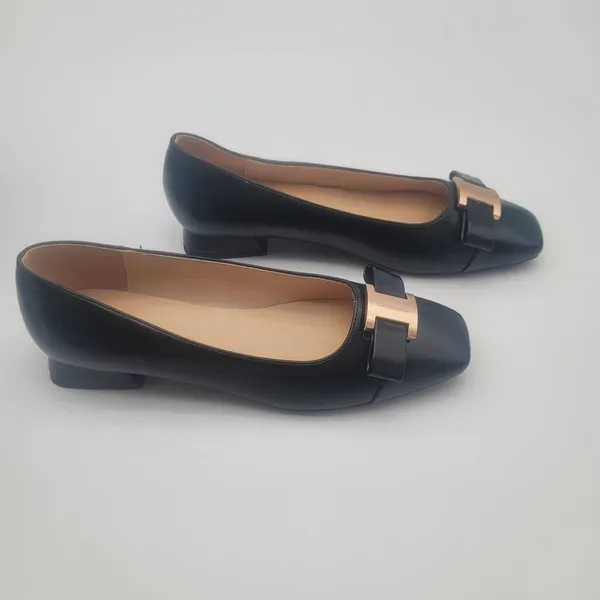 C.Paravano Flats Women Shoes US 7.5 EUR 38 Black Square Toe Metal Buckles Ballet - Image 7