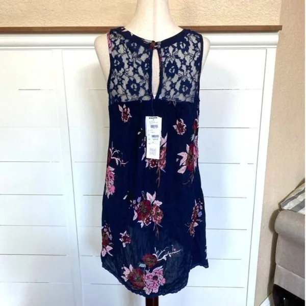 Patrons of Peace Navy Floral Lace Inset Sleeveless Boho Mini Dress NWT‎ Size S - Image 4