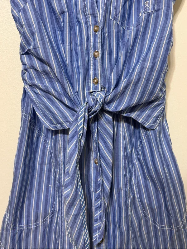 Anthropologie Pilcro Striped Sleeveless Wrap Shirt Dress Button Down XS Blue - Image 6