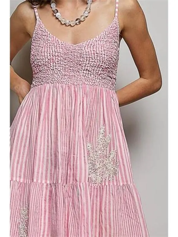 POL‎ Striped Smocked Embroidered Mini Dress - Image 6