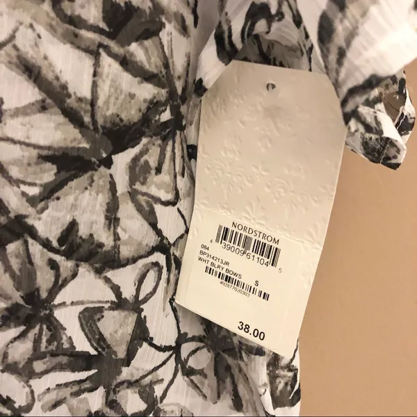 Frenchi Nordstrom Sheer Bow Short Sleeve Sheer‎ Blouse Grey Small - Image 4