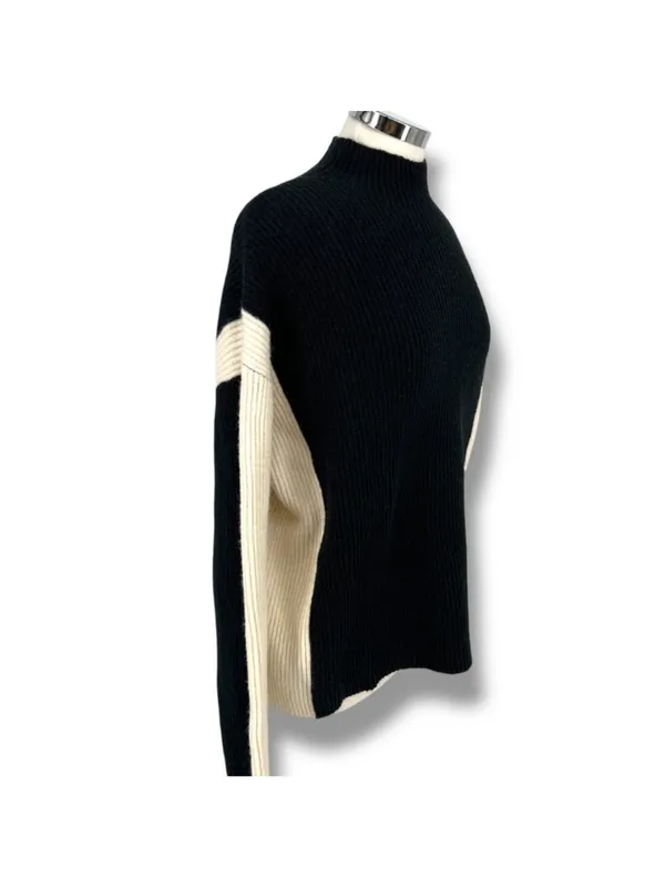 Commense Miss Paris Black White Colorblock Minimalist Knit Sweater Size Small - Image 11
