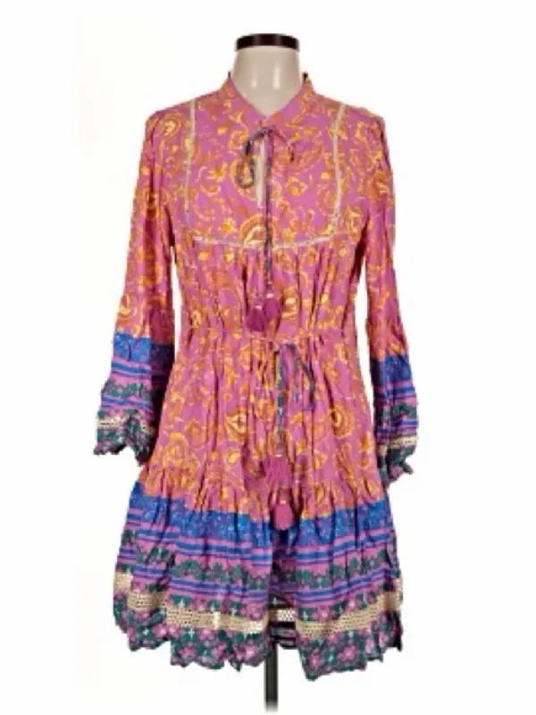 Coco + Carmen Boho Paisley Tunic Dress Pink Blue Tassel Tie Size L/XL Hippie - Image 9
