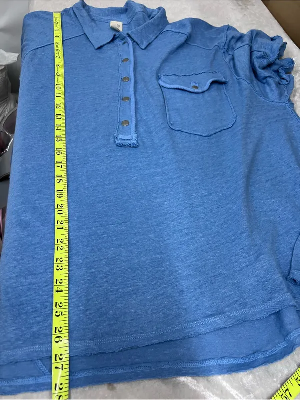 We The Free oversized linen cotton Button-Front Pocket Tee L collared sheer top - Image 5