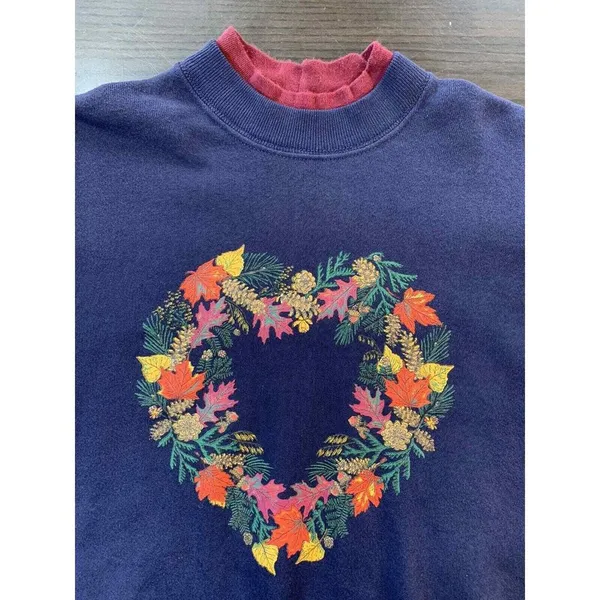 Lee Vtg Sweatshirt Women Medium Fall Autumn Leaves Heart‎ Wreath Grandmacore Granny - Image 4