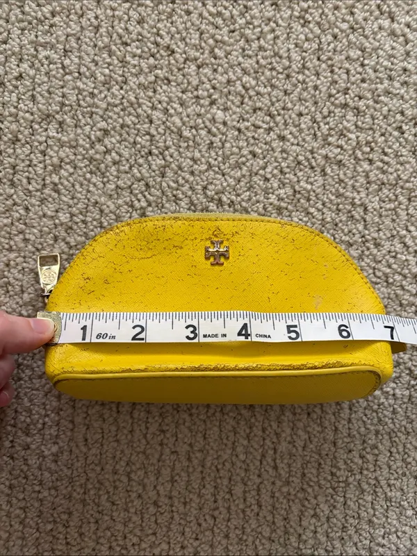 Tory Burch Yellow Leather Dome Cosmetic Case Small Pouch FLAWS - Image 9
