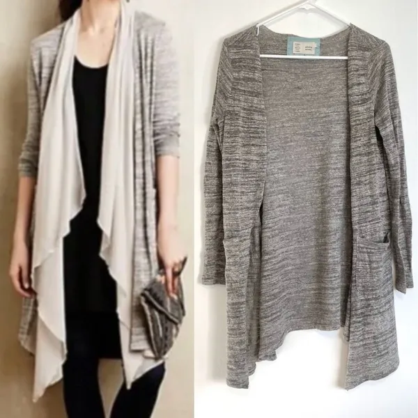 SATURDAY SUNDAY ANTHROPOLOGIE ANTHRO Eagan Cardigan Gray Open Sweater NO LINING - Image 3