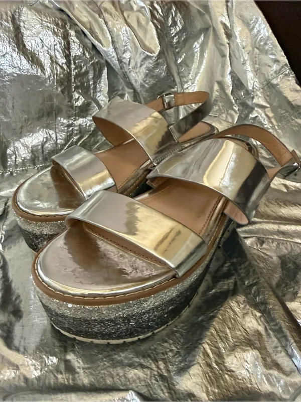Zara Metallic Silver Platform Slingback Sandals - Image 4