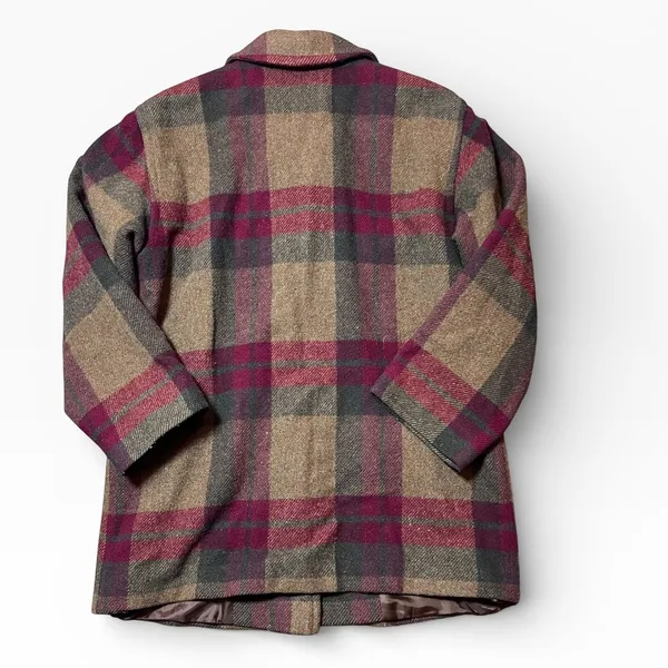 Vintage Eddie Bauer Women Plaid‎ Wool Blend Barn Chore Jacket Medium Oversized - Image 2