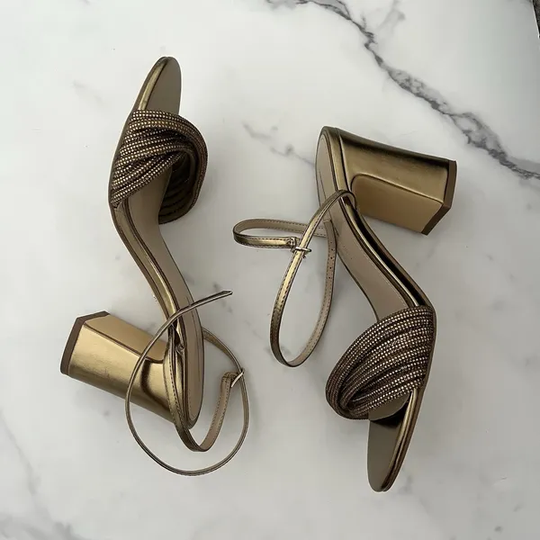 WHBM Crystal Embellished Strappy Heels Bronze Metallic Size 8 - Image 7