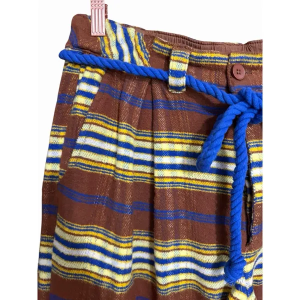 Free People Preppy Plaid Pull On Trousers Pants Flannel Brown/Blue‎ Size Medium - Image 7