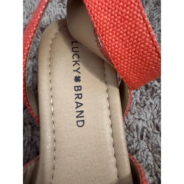 Lucky Brand Wensde Espadrille Wedge Sandals Coral Orange Ankle Strap Women's 7.5 - Image 4