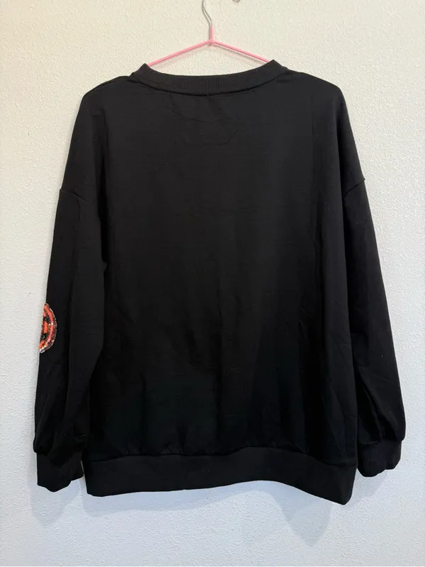 Black Sequin Pumpkin Halloween Sweatshirt Oversized Cozy Fall Medium NWOT - Image 4