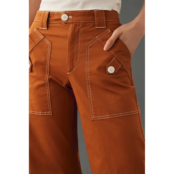 Maeve Anthropologie Burnt Orange Cropped Wide Leg Carpenter Pants Size 4 - Image 4