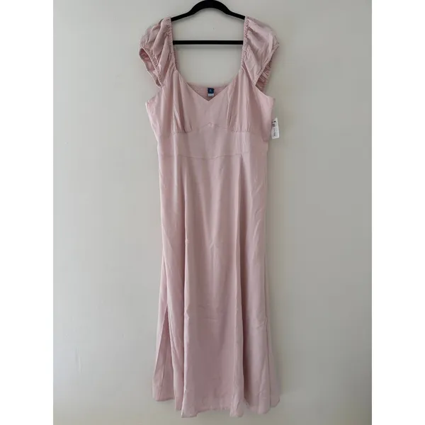 Old Navy Pink Rayon Midi Dress XL Tall Sweetheart Ruffle‎ Sleeve Fit & Flare New - Image 2