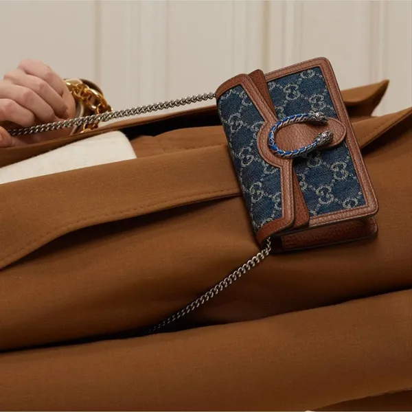 GUCCI Dionysus super mini GG logo denim chain crossbody bag - Image 2