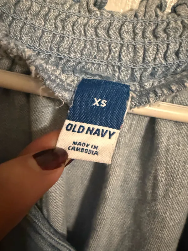Old Navy XS Blue Chambray Smocked Tie-Neck Long-Sleeve Boho Dress - Image 2