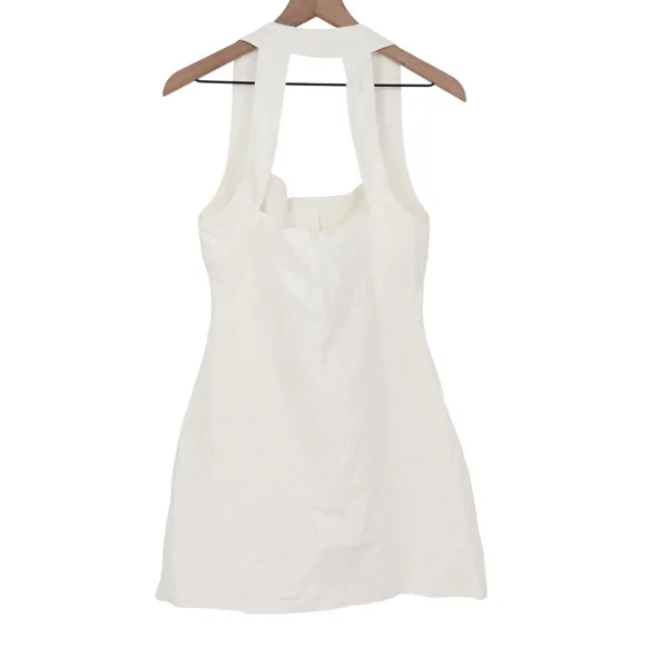 Showpo Ricki Mini Dress White Linen Blend Halter Neck Button Front Size 8 - Image 7