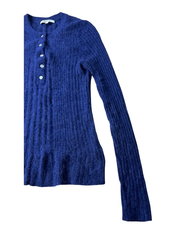 Madewell Blue Ribbed Henley Sweater Size S Alpaca Blend CKP492741785 Long Sleeve - Image 4