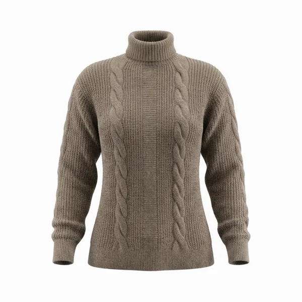 SHEIN Taupe Cable Knit Oversized Turtleneck Sweater M - Image 2