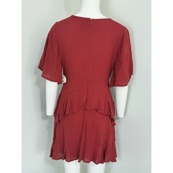 Altar’d State Mini Dress Red Boho Ruffle Tiered Flutter Sleeve V-Neck M NWT - Image 5