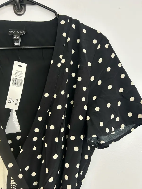 NWT Long Tall Sally Mix Spot Print Wrap Black/Ivory Polka Dot Maxi Dress Size 14 - Image 7