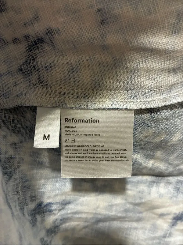 Reformation Blue Linen Tie-Dye Midi Dress M - Image 12