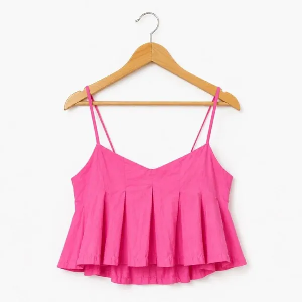 Free People Y2K Pink Ruffle Crop Top Sweetheart Bubble Hem Festival Vacation L - Image 2