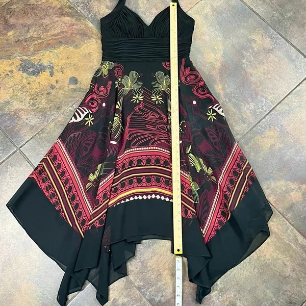 Sangria Ruched Bodice Asymmetrical Handkerchief Hem Halter Dress 4 - Image 8